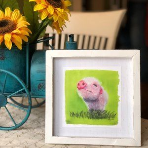 Pink "Piggy" Watercolor Print in White Wash Frame